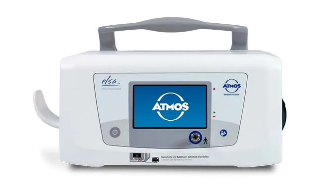 ATMOS elsa enkanalig tourniquet framifrån med pekskärm, handtag och en manschettanslutning